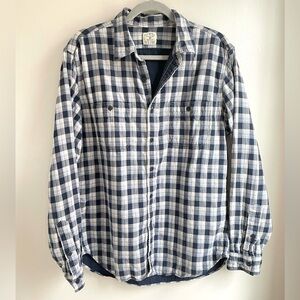 J. Crew Cotton Long Sleeve Button Down Work Shirt Blue White Plaid Men's Large